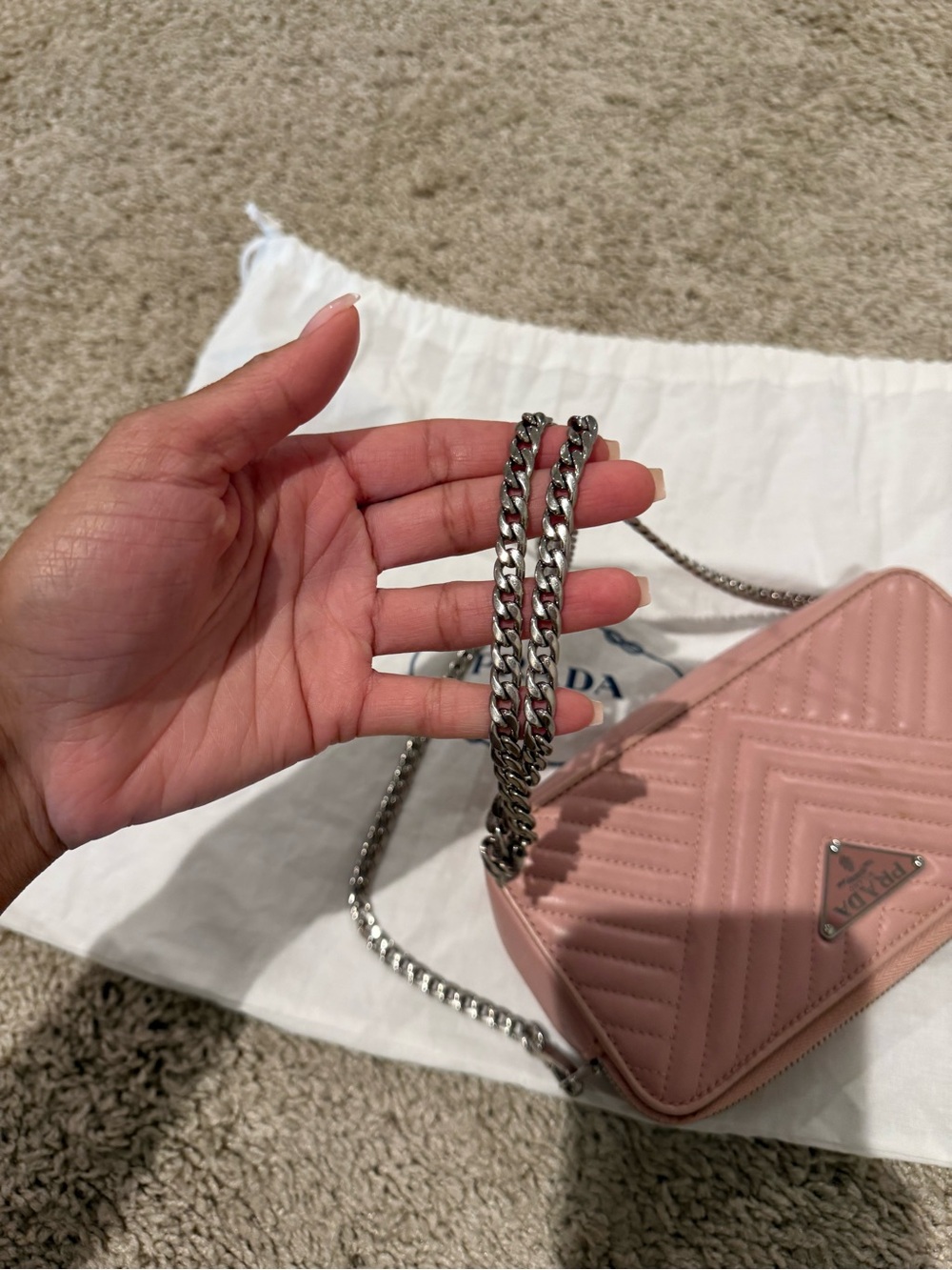 Prada Pink Quilted Leather Crossbody Bag with Chain Strap - Picture 9 of 9